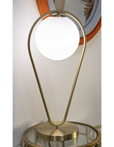 Lampe à poser moderne chic Boule Hauteur 50 cm Métal Doré Verre Blanc Glamy 
