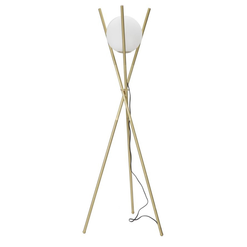 Grand Lampadaire trépied moderne chic Hauteur 155 cm Métal Doré Verre Blanc Glamy 