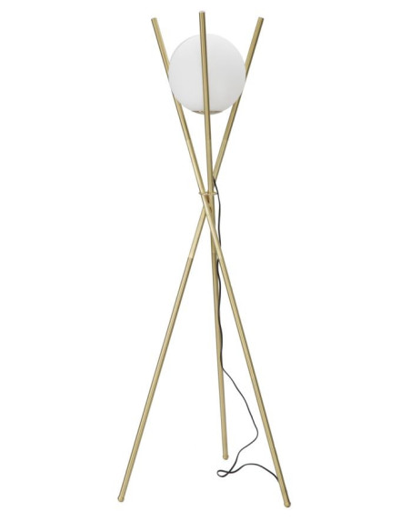 Grand Lampadaire trépied moderne chic Hauteur 155 cm Métal Doré Verre Blanc Glamy 
