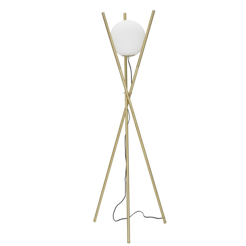 Grand Lampadaire trépied moderne chic Hauteur 155 cm Métal Doré Verre Blanc Glamy 