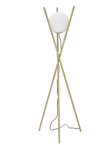 Grand Lampadaire trépied moderne chic Hauteur 155 cm Métal Doré Verre Blanc Glamy 