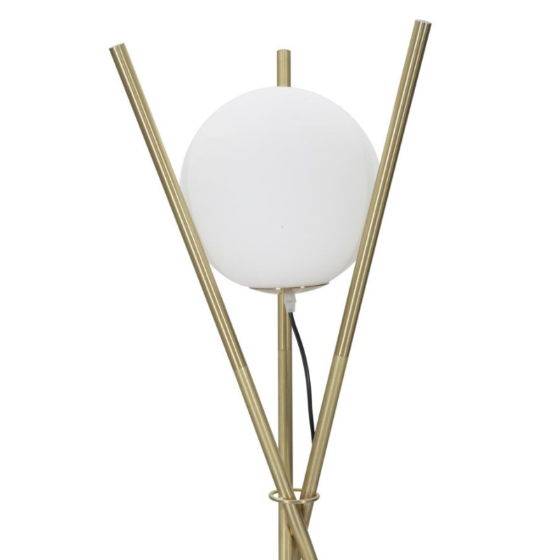 Grand Lampadaire trépied moderne chic Hauteur 155 cm Métal Doré Verre Blanc Glamy 