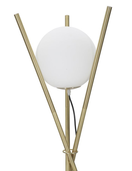 Grand Lampadaire trépied moderne chic Hauteur 155 cm Métal Doré Verre Blanc Glamy 