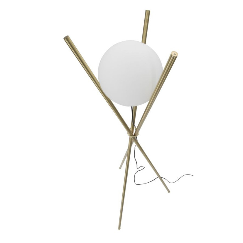 Grand Lampadaire trépied moderne chic Hauteur 155 cm Métal Doré Verre Blanc Glamy 