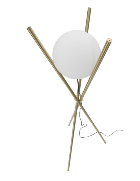 Grand Lampadaire trépied moderne chic Hauteur 155 cm Métal Doré Verre Blanc Glamy 