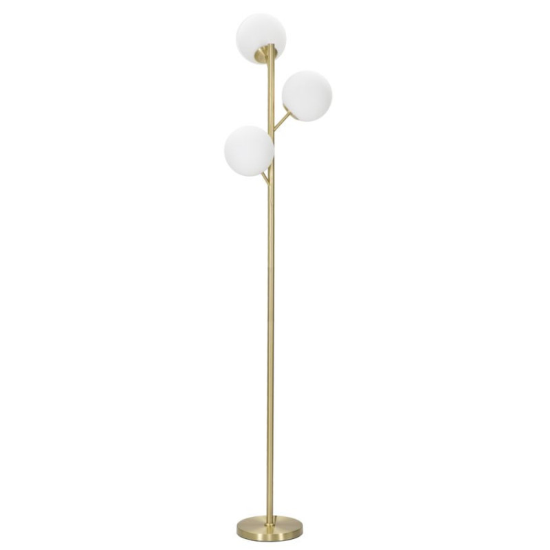 Grand Lampadaire sur pied moderne chic 3 Boules Hauteur 160 cm Métal Doré Verre Blanc Glamy 