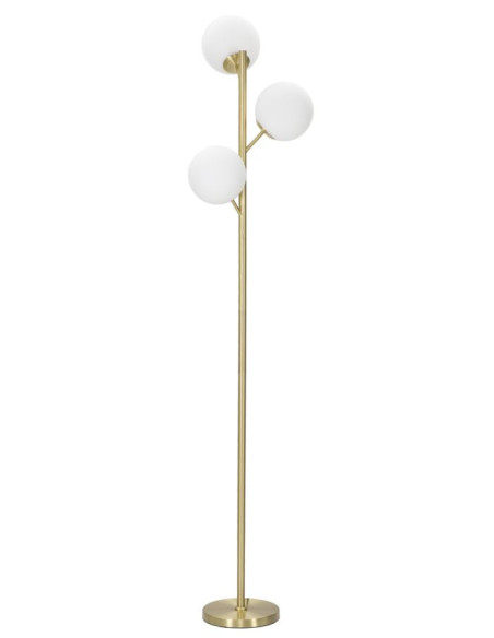 Grand Lampadaire sur pied moderne chic 3 Boules Hauteur 160 cm Métal Doré Verre Blanc Glamy 
