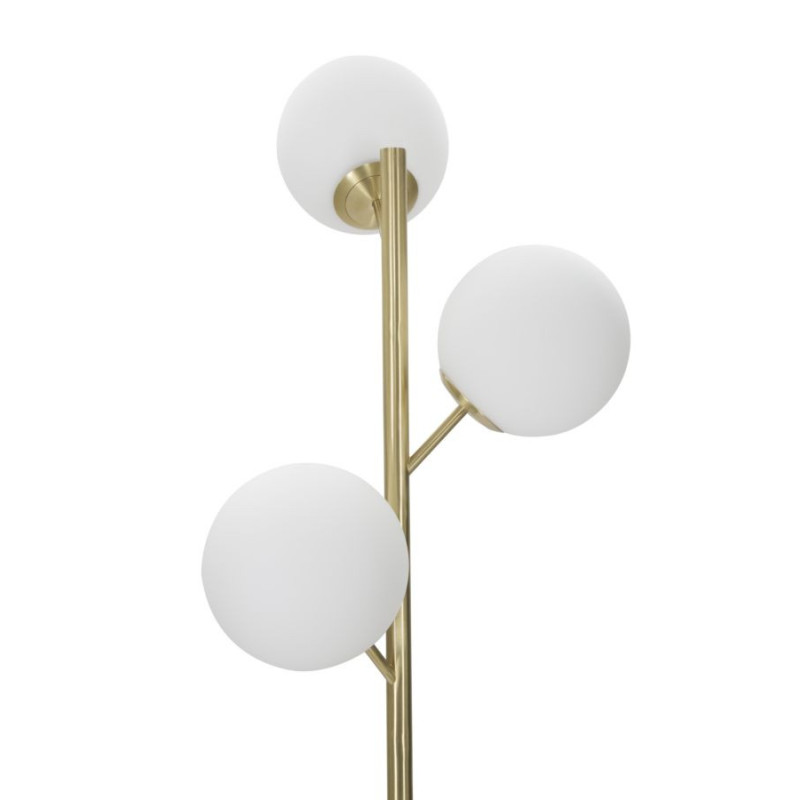 Grand Lampadaire sur pied moderne chic 3 Boules Hauteur 160 cm Métal Doré Verre Blanc Glamy 