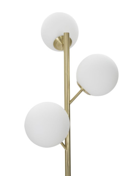 Grand Lampadaire sur pied moderne chic 3 Boules Hauteur 160 cm Métal Doré Verre Blanc Glamy 