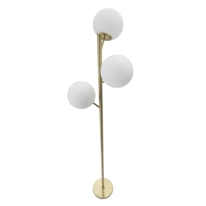 Grand Lampadaire sur pied moderne chic 3 Boules Hauteur 160 cm Métal Doré Verre Blanc Glamy 