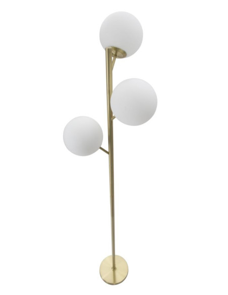 Grand Lampadaire sur pied moderne chic 3 Boules Hauteur 160 cm Métal Doré Verre Blanc Glamy 