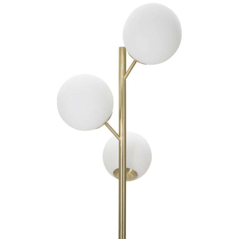 Grand Lampadaire sur pied moderne chic 3 Boules Hauteur 160 cm Métal Doré Verre Blanc Glamy 