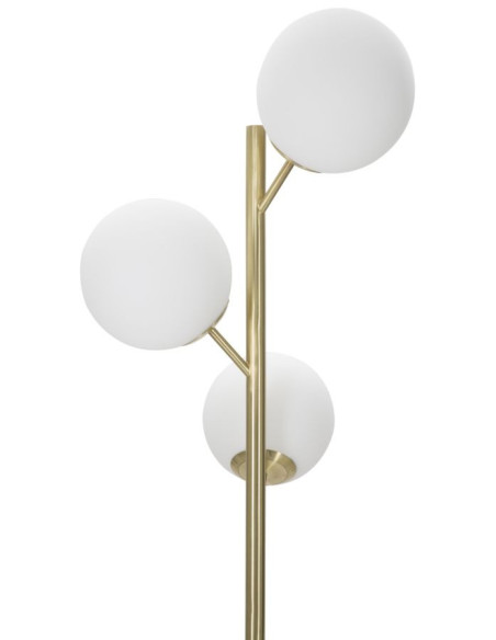 Grand Lampadaire sur pied moderne chic 3 Boules Hauteur 160 cm Métal Doré Verre Blanc Glamy 