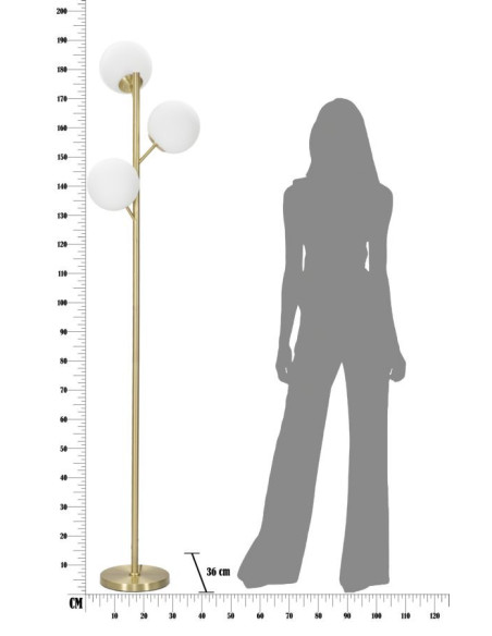 Grand Lampadaire sur pied moderne chic 3 Boules Hauteur 160 cm Métal Doré Verre Blanc Glamy 