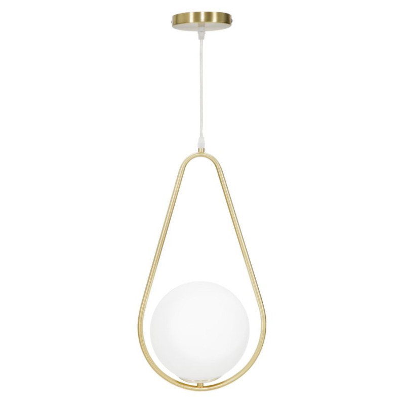 Suspension moderne chic 1 boule Métal Doré Verre Blanc Glamy 