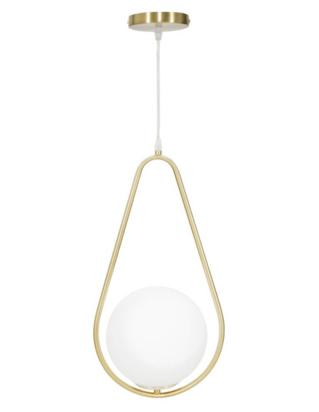 Suspension moderne chic 1 boule Métal Doré Verre Blanc Glamy 