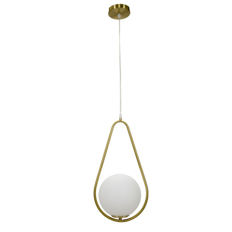 Suspension moderne chic 1 boule Métal Doré Verre Blanc Glamy 