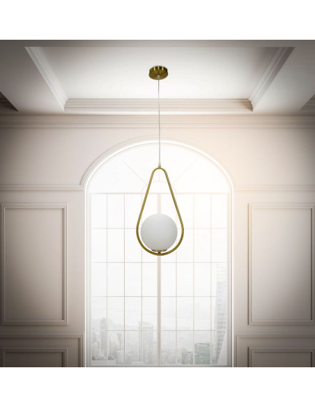 Suspension moderne chic 1 boule Métal Doré Verre Blanc Glamy 