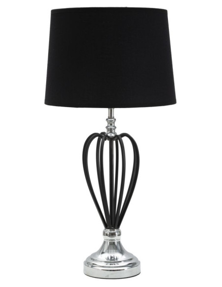 Grande Lampe à poser moderne Cage Hauteur 56 cm Tissu Métal Noir Argenté Darky 