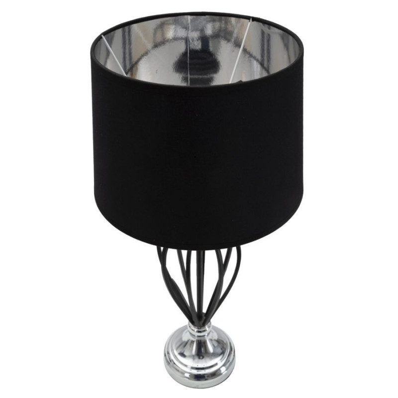 Grande Lampe à poser moderne Cage Hauteur 56 cm Tissu Métal Noir Argenté Darky 