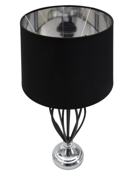 Grande Lampe à poser moderne Cage Hauteur 56 cm Tissu Métal Noir Argenté Darky 