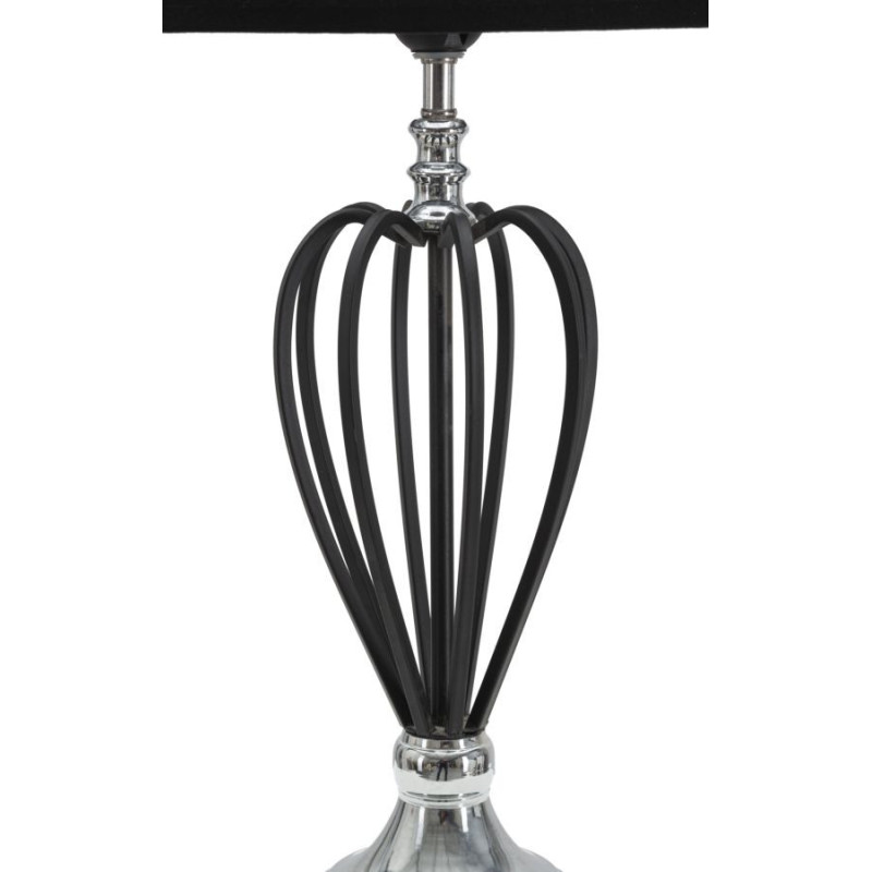 Grande Lampe à poser moderne Cage Hauteur 56 cm Tissu Métal Noir Argenté Darky 