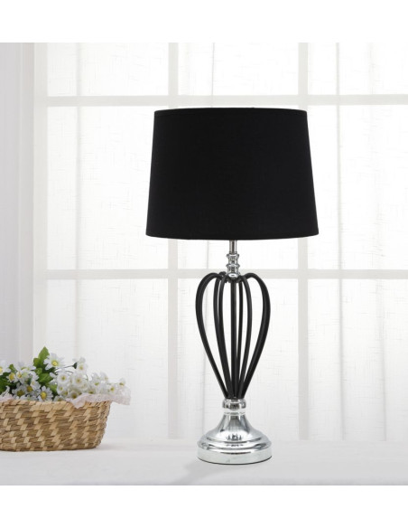 Grande Lampe à poser moderne Cage Hauteur 56 cm Tissu Métal Noir Argenté Darky 