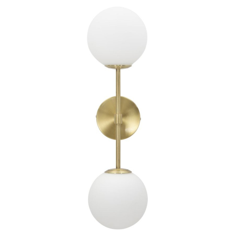 Applique murale moderne chic 2 Boules Hauteur 55 cm Métal Doré Verre Blanc Glamy 