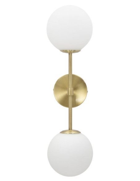 Applique murale moderne chic 2 Boules Hauteur 55 cm Métal Doré Verre Blanc Glamy 