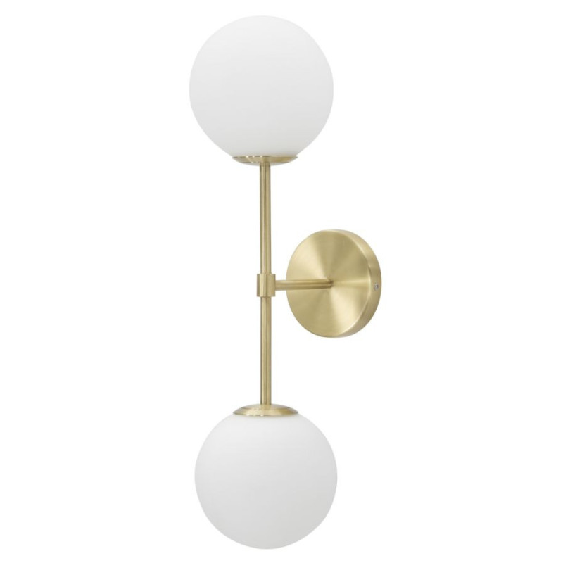 Applique murale moderne chic 2 Boules Hauteur 55 cm Métal Doré Verre Blanc Glamy 
