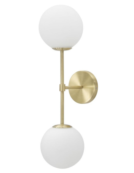 Applique murale moderne chic 2 Boules Hauteur 55 cm Métal Doré Verre Blanc Glamy 
