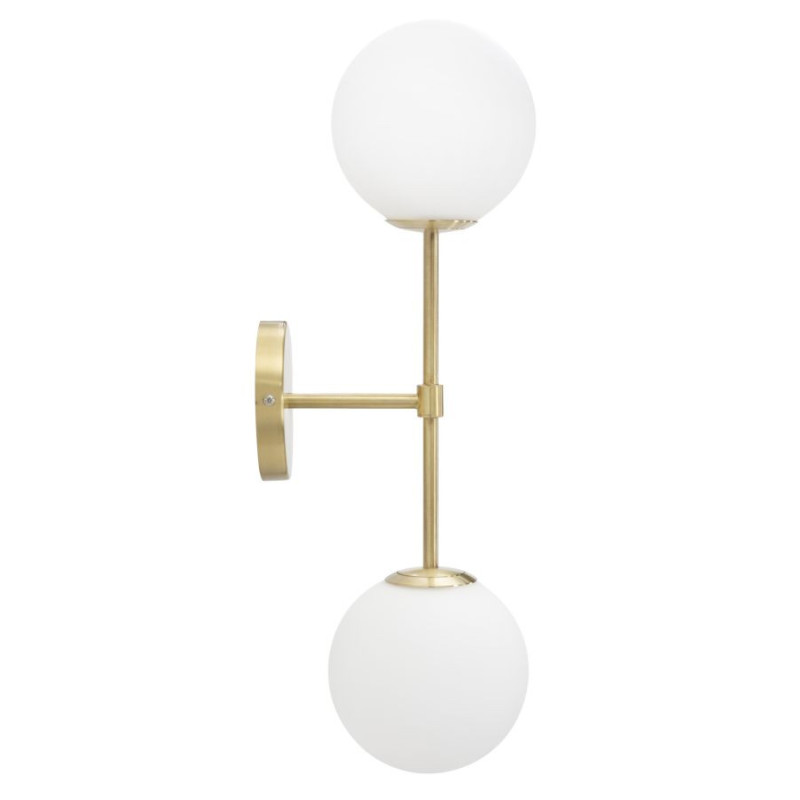 Applique murale moderne chic 2 Boules Hauteur 55 cm Métal Doré Verre Blanc Glamy 