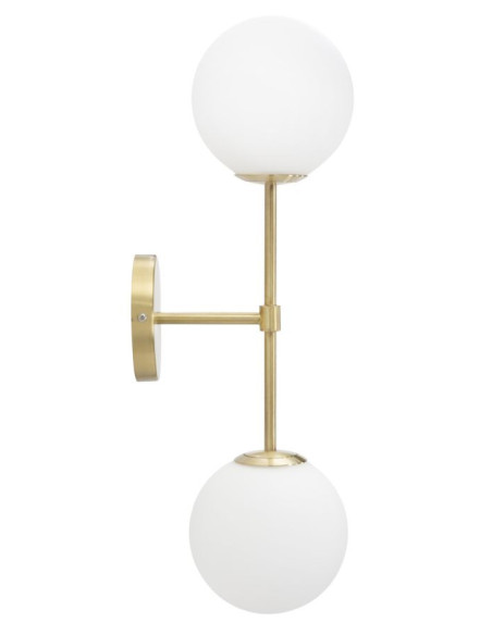 Applique murale moderne chic 2 Boules Hauteur 55 cm Métal Doré Verre Blanc Glamy 