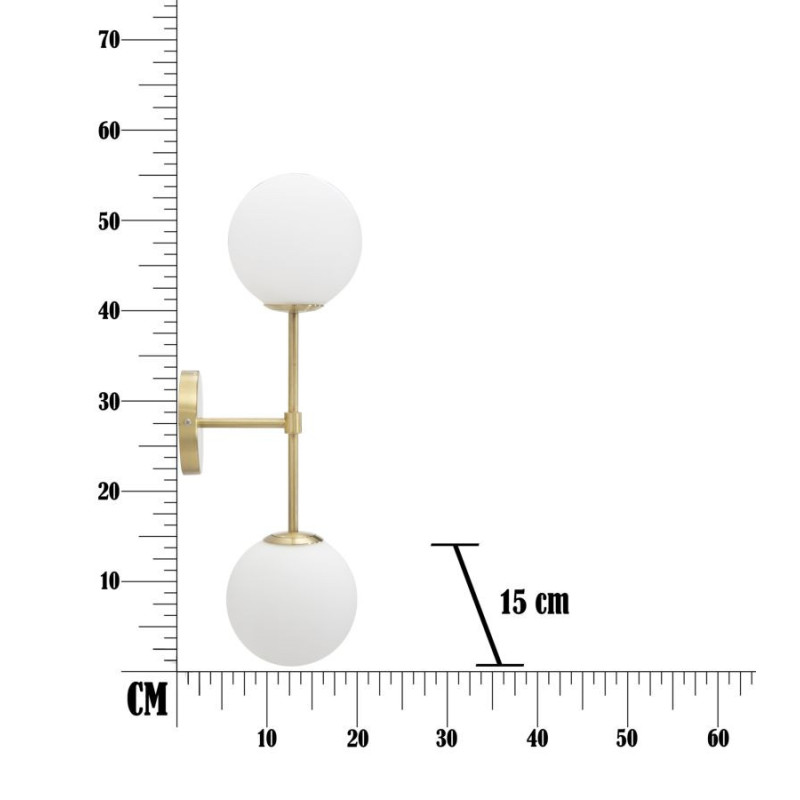 Applique murale moderne chic 2 Boules Hauteur 55 cm Métal Doré Verre Blanc Glamy 