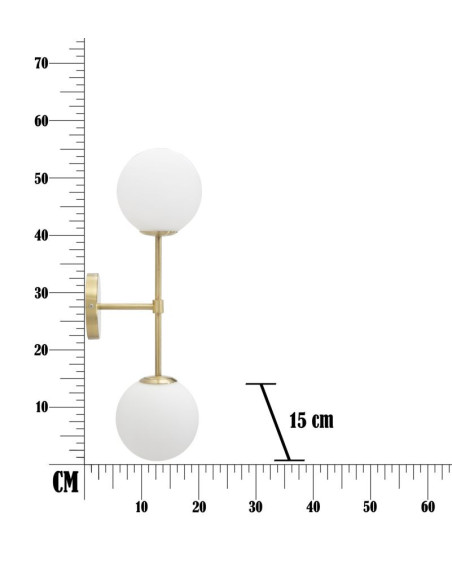 Applique murale moderne chic 2 Boules Hauteur 55 cm Métal Doré Verre Blanc Glamy 