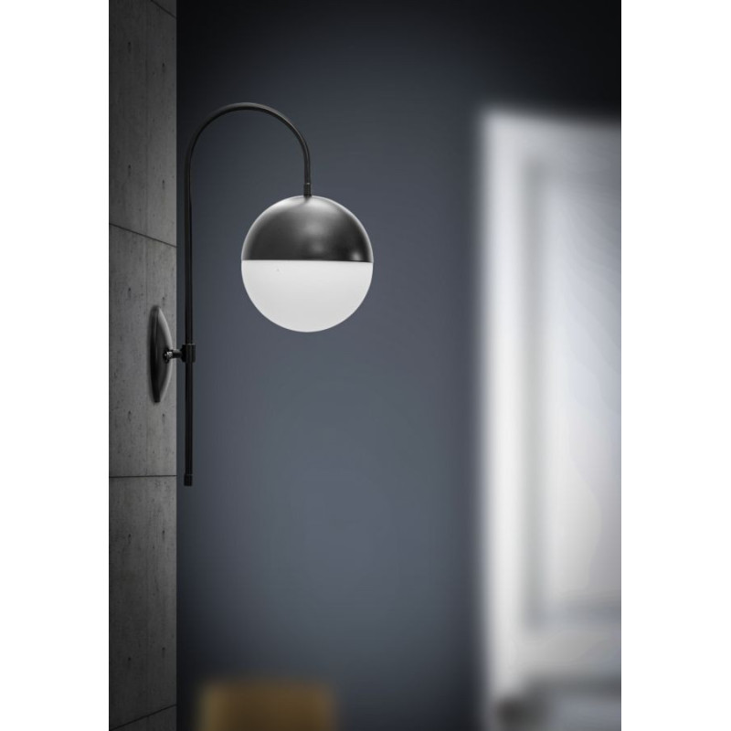 Applique murale moderne chic Boule Hauteur 51 cm Métal Noir Verre Blanc Darky 