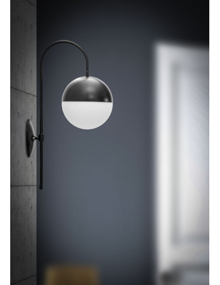Applique murale moderne chic Boule Hauteur 51 cm Métal Noir Verre Blanc Darky 