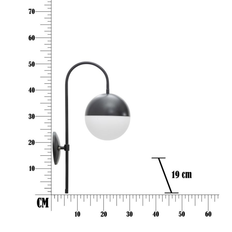 Applique murale moderne chic Boule Hauteur 51 cm Métal Noir Verre Blanc Darky 