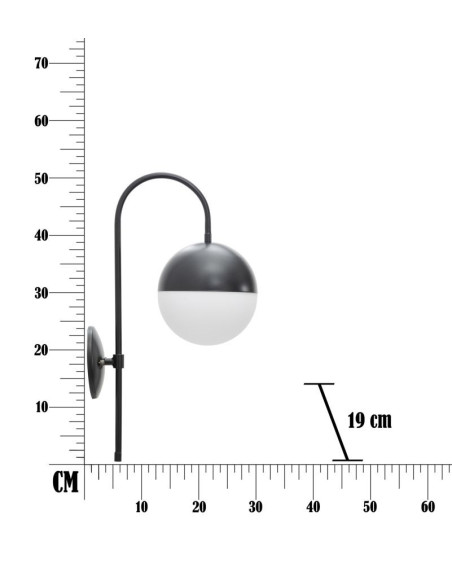 Applique murale moderne chic Boule Hauteur 51 cm Métal Noir Verre Blanc Darky 