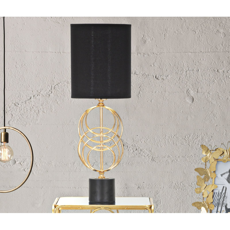 Grande Lampe à poser moderne Cercles Hauteur 65 cm Métal Doré Tissu Noir Circly 
