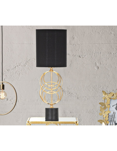 Grande Lampe à poser moderne Cercles Hauteur 65 cm Métal Doré Tissu Noir Circly 