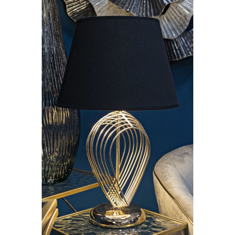 Grande Lampe à poser moderne chic Hauteur 53 cm Métal Doré Tissu Noir Maxt 