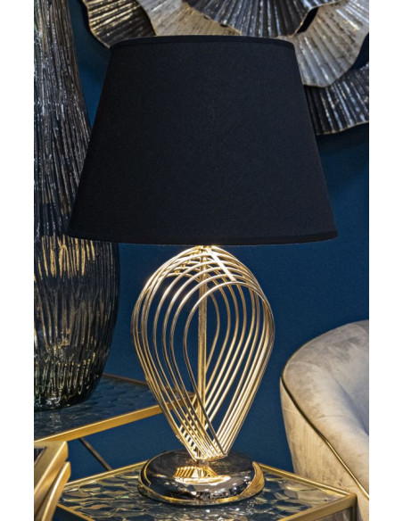 Grande Lampe à poser moderne chic Hauteur 53 cm Métal Doré Tissu Noir Maxt 