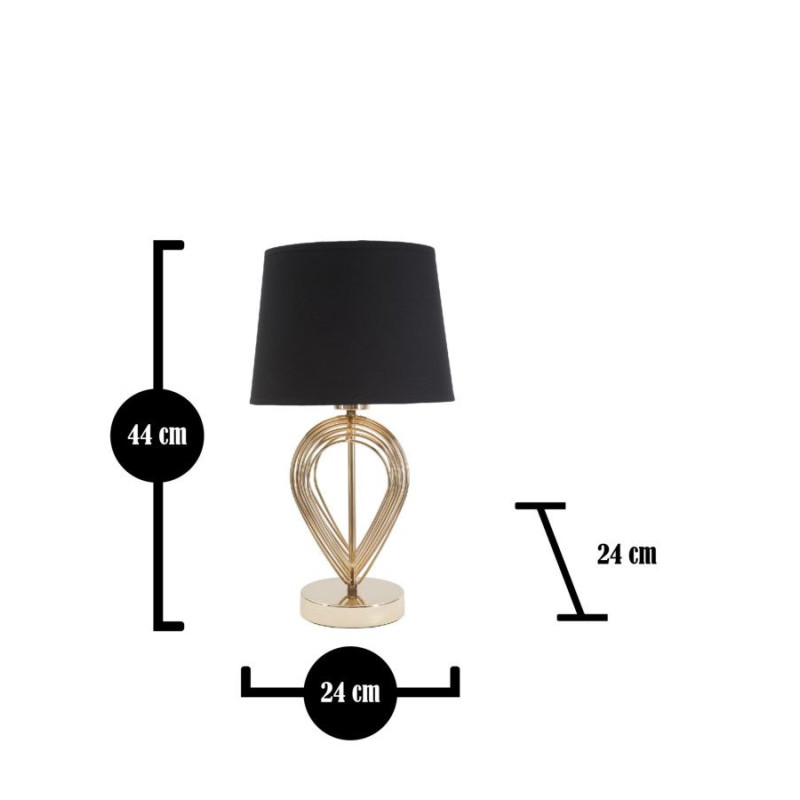 Lampe à poser moderne chic Hauteur 44 cm Métal Doré Tissu Noir Maxt 