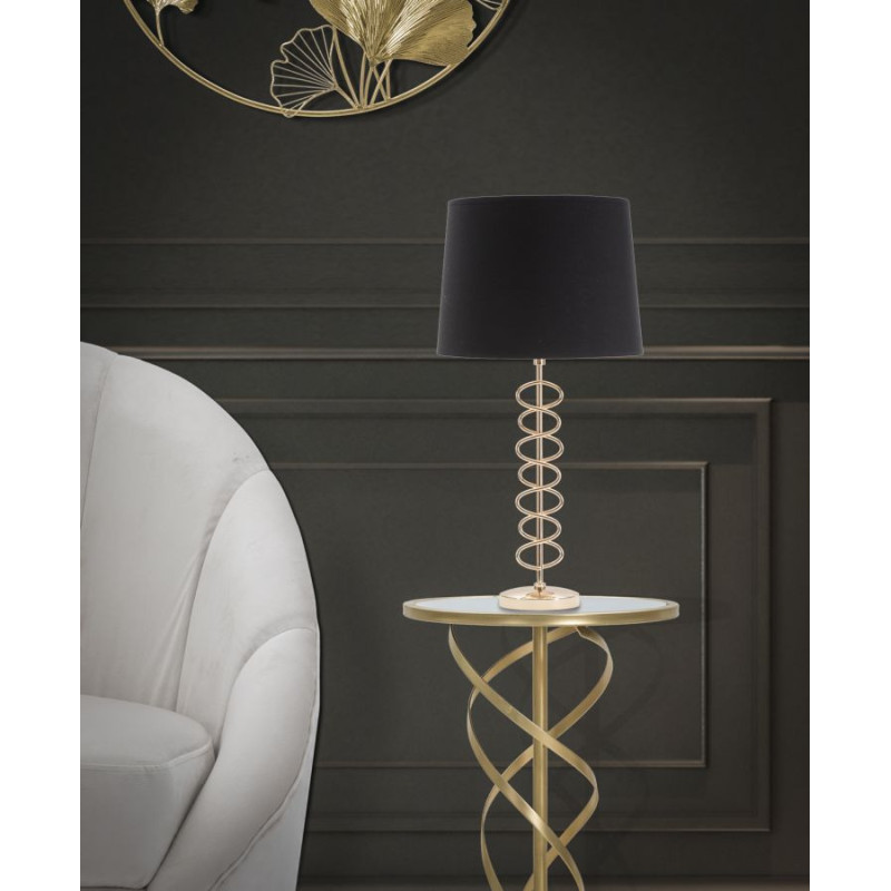 Grande Lampe à poser moderne Spirales Hauteur 61 cm Métal Doré Tissu Noir Spirali 