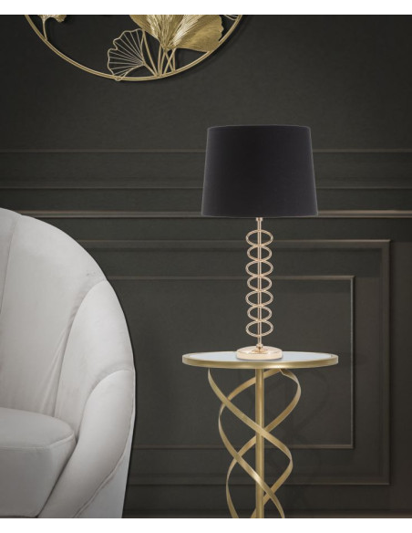 Grande Lampe à poser moderne Spirales Hauteur 61 cm Métal Doré Tissu Noir Spirali 