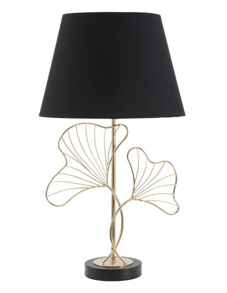 Grande Lampe à poser moderne Feuilles ginkgo Hauteur 60 cm Métal Doré Tissu Noir Leaves 