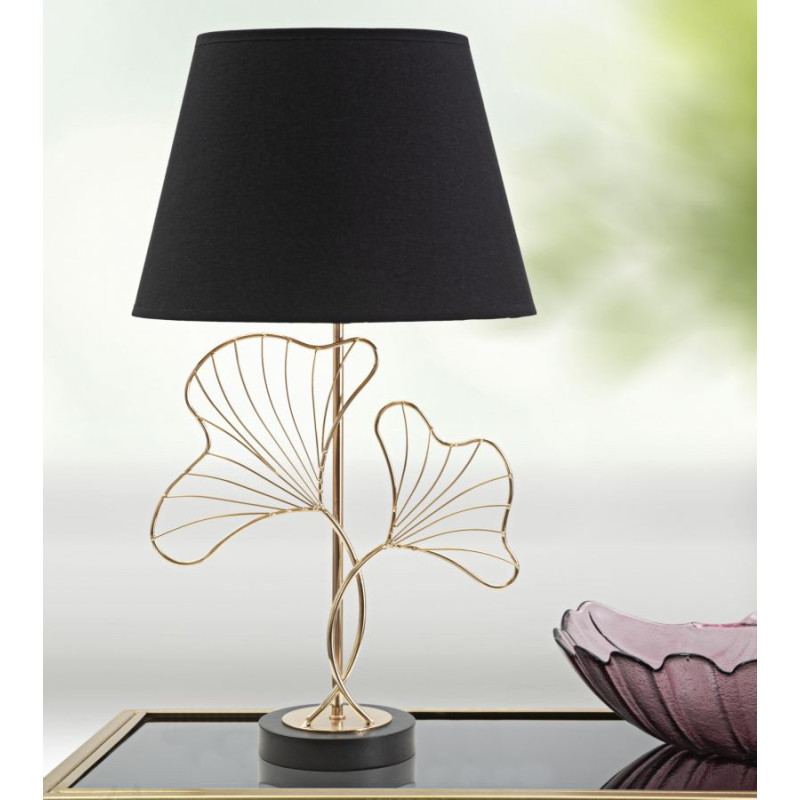Grande Lampe à poser moderne Feuilles ginkgo Hauteur 60 cm Métal Doré Tissu Noir Leaves 