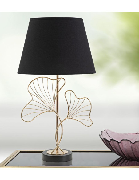 Grande Lampe à poser moderne Feuilles ginkgo Hauteur 60 cm Métal Doré Tissu Noir Leaves 