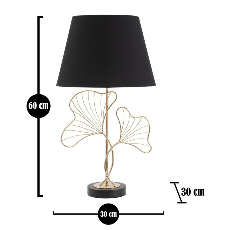 Grande Lampe à poser moderne Feuilles ginkgo Hauteur 60 cm Métal Doré Tissu Noir Leaves 